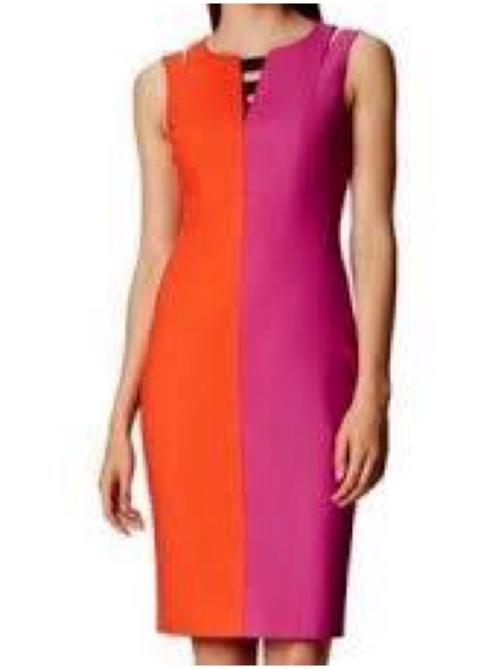 Karen Millen Colorblock Midi Dress in Orange and Pink